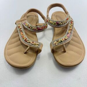 Patrizia by Spring Step Waterflow Tan Rhinestone Braided Slingback Sandals Women